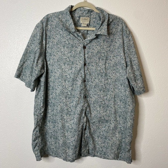 LL‎ Bean Shirt Mens XL VTG Blue Green Hawaiian Seashell All Over Print Button Up - Picture 1 of 4
